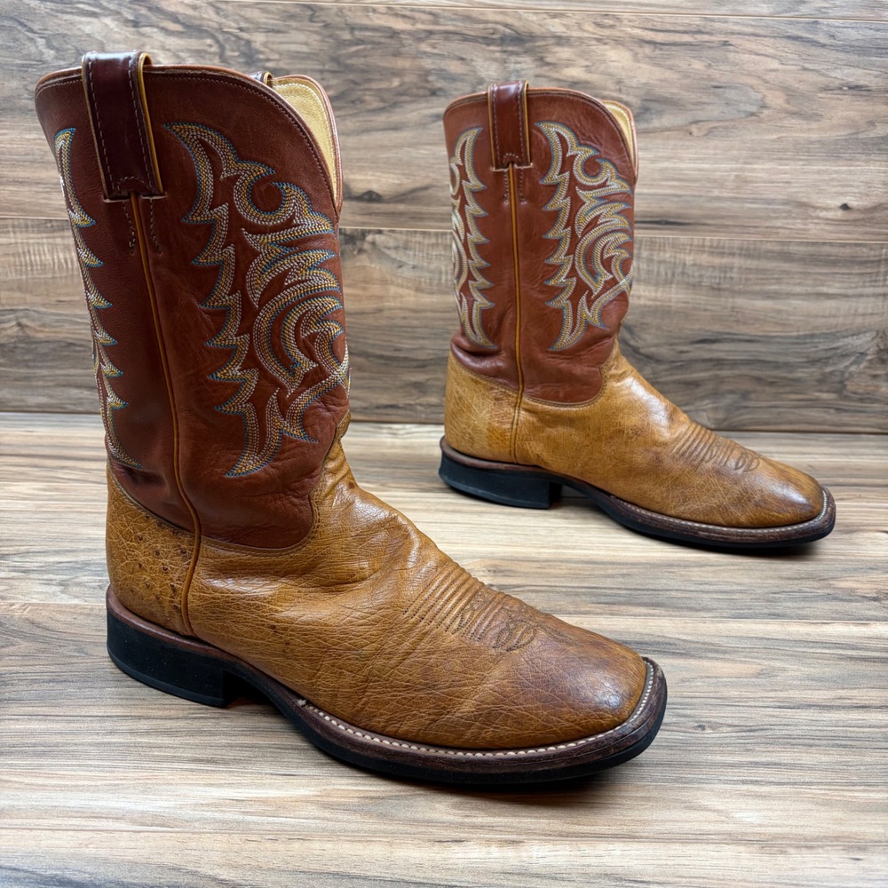 VTG Justin Boots Men 10.5EE Paluxy Tekno Crepe Smooth Ostrich 11" Square Toe